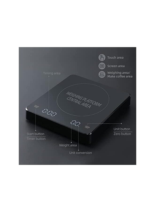 PROMASS Coffee Scale with Timer, High Precision Gram Digital Espresso Scale with Timer LED Screen, Weighing 0.1g Measures in oz/ml/g Kitchen Scale for Pour Over and Drip Coffee - Image 4