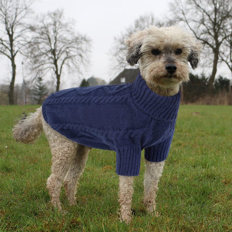 Queenmore Small Dog Pullover Sweater, Cold Weather Cable Knitwear, Classic Turtleneck Thick Warm Clothes for Chihuahua, Bulldog, Dachshund, Pug (Dark Navy, Medium) - Image 2