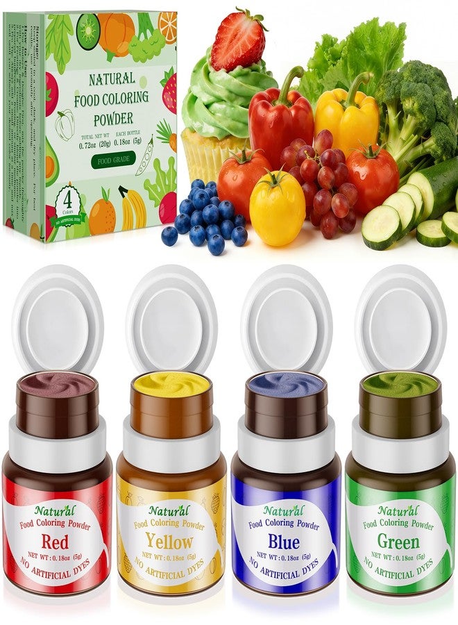Cherrysea Natural Food Coloring Powder - 4 Colors Dye Free Natural Food Dye Powder, FD&C Artificial Dye Free Fruit & Vegetable Powder for Baking, Cake Decorating, Frosting, Icing, Easter Eggs & Fondant, 5g (0.18 oz) - Image 1