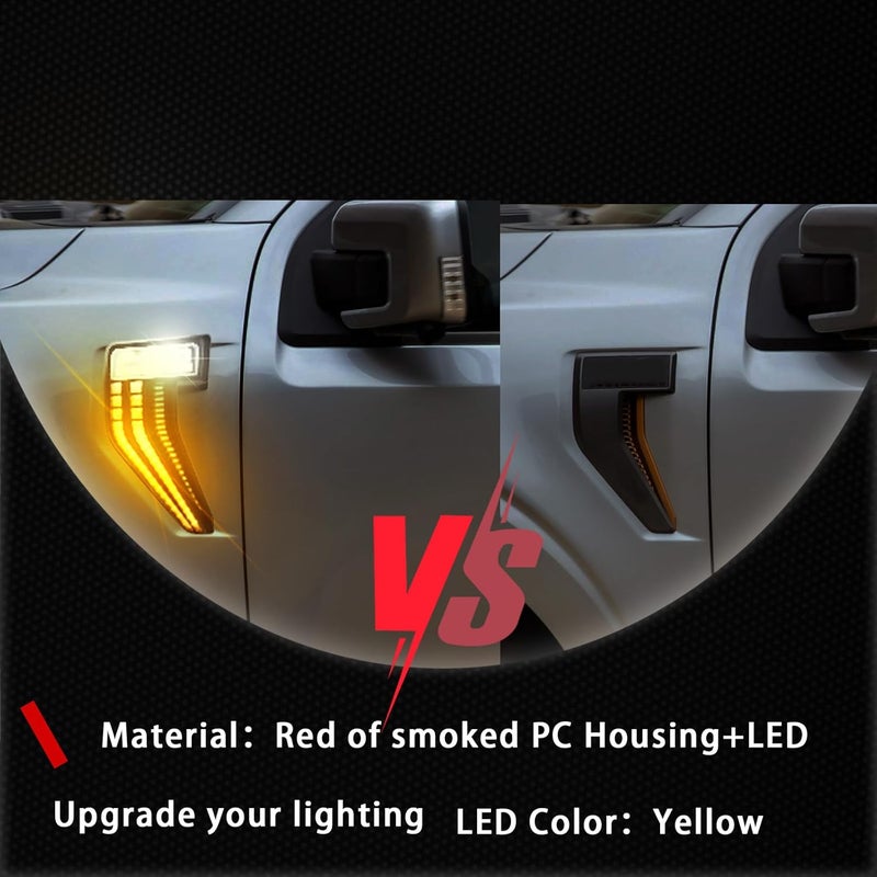 PGTOPONE Smoked Shell Clear Lens Sequential Flash Signal DRL Side Marker Lamp Compatible With Ford F150 Raptor 2020 2021 2022 2023 Pickup Truck Front Fender Edge (Side marker light) - Image 5