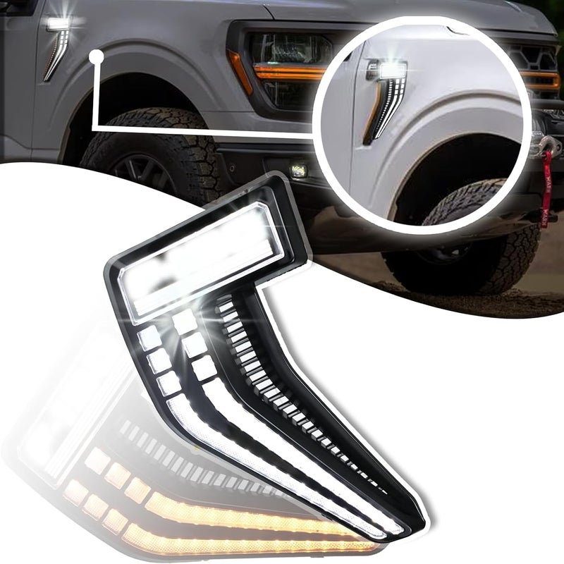 PGTOPONE Smoked Shell Clear Lens Sequential Flash Signal DRL Side Marker Lamp Compatible With Ford F150 Raptor 2020 2021 2022 2023 Pickup Truck Front Fender Edge (Side marker light) - Image 1
