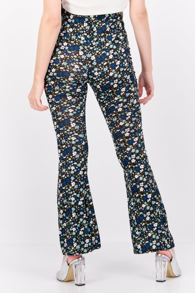 Missguided Women Regular Fit Floral Print Wide Leg Pants, Black - Image 3