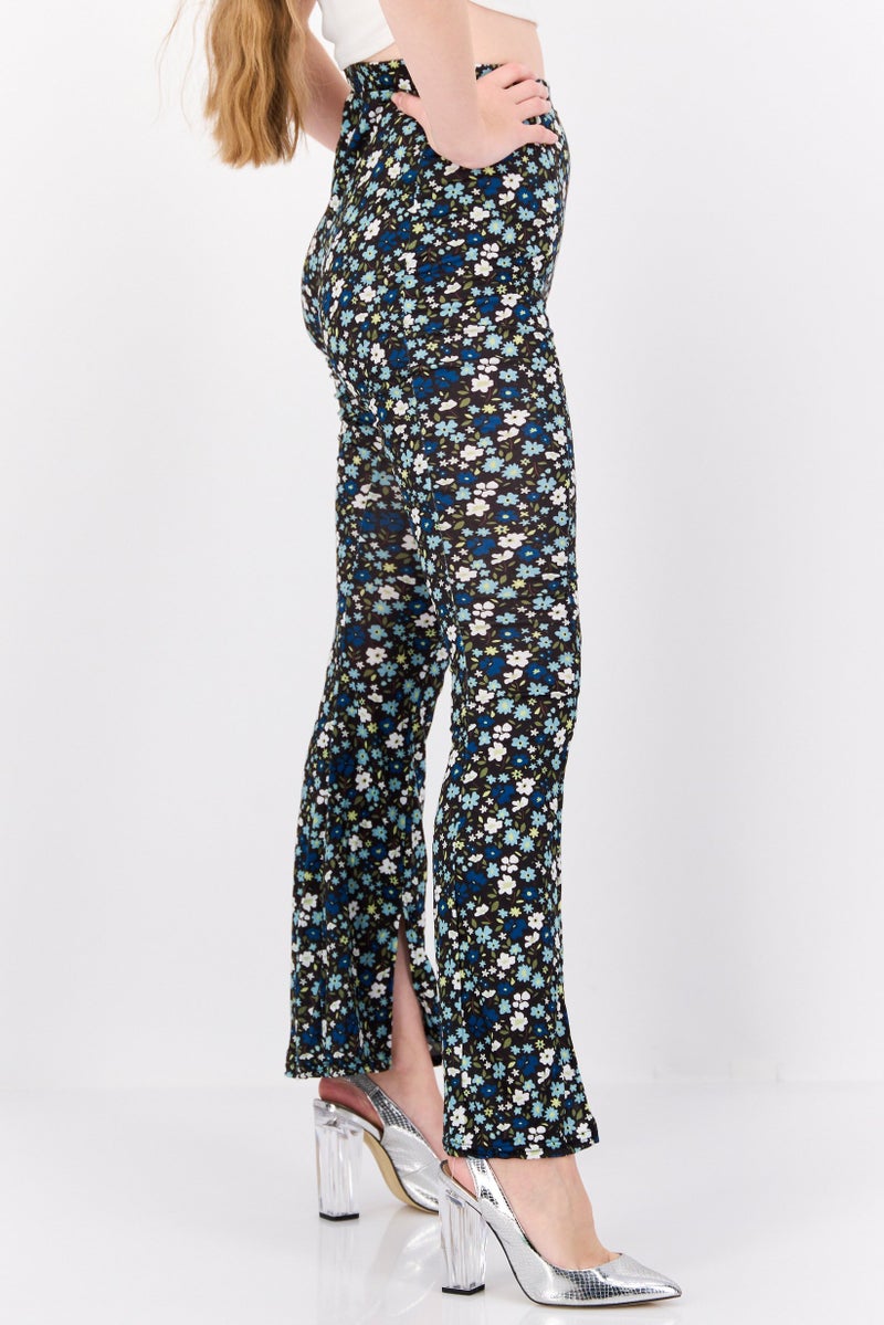 Missguided Women Regular Fit Floral Print Wide Leg Pants, Black - Image 2