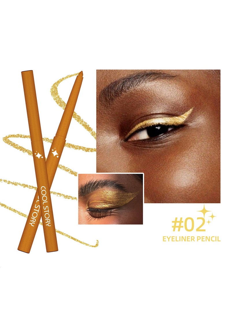 COOL STORY Gel Eyeliner Pencil #02  - Waterproof, Long-lasting, Glitter Gold Khol Pencil Eye Liner - Image 2