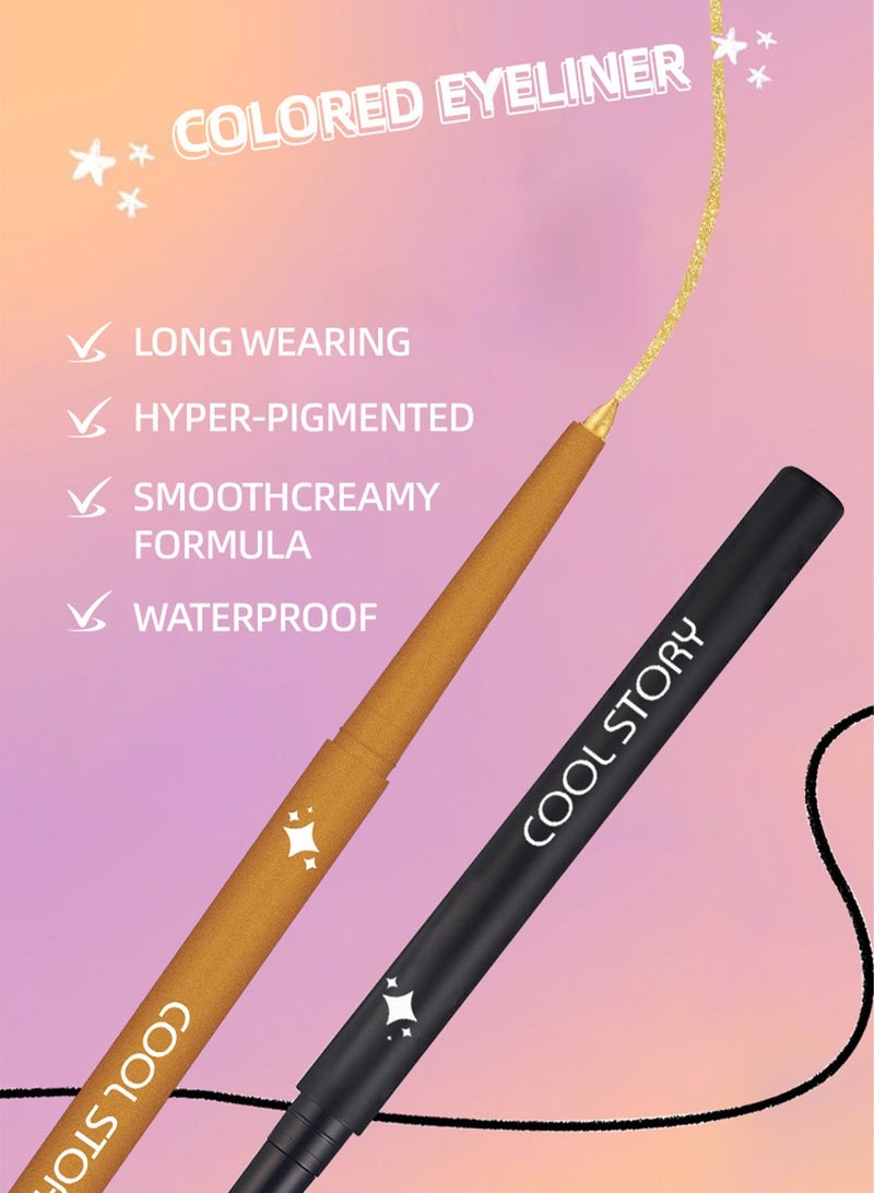COOL STORY Gel Eyeliner Pencil #02  - Waterproof, Long-lasting, Glitter Gold Khol Pencil Eye Liner - Image 4