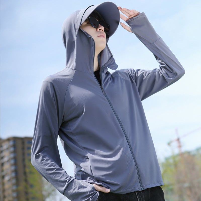 Generic Ice Silk Sun Protection Clothing for Men and Women New Summer Anti-Uv Long-Sleeved Ultra-Thin Blouse Fishing and Cycling Sun Protection Clothing Dark gray 
