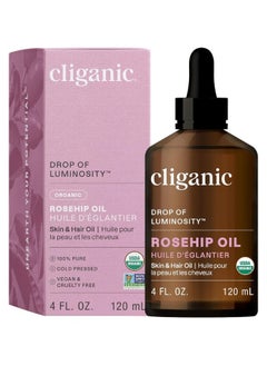 Cliganic Organic Rosehip Oil 4oz / 120ml, 100% Pure, For Skin, Hair and Nails, Certified USDA Organic  - Image 1