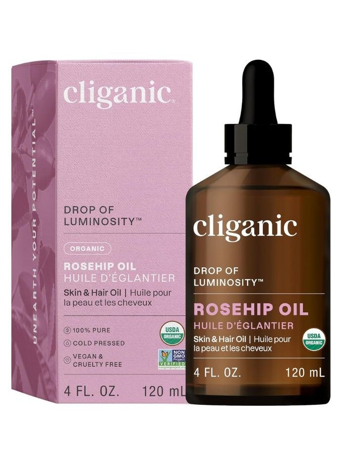 Cliganic Organic Rosehip Oil 4oz / 120ml, 100% Pure, For Skin, Hair and Nails, Certified USDA Organic  - Image 1