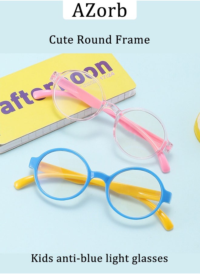 AZorb Kids Blue Light Glasses Boys Girls Round Soft Material Eyeglasses Blue Light Blocking Eye Glasses Light Weight UV Protection Reading Gaming Computer Phone Glasses for 4 to12 Years Yellow  - Image 2