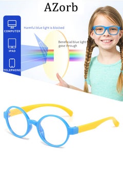 AZorb Kids Blue Light Glasses Boys Girls Round Soft Material Eyeglasses Blue Light Blocking Eye Glasses Light Weight UV Protection Reading Gaming Computer Phone Glasses for 4 to12 Years Yellow  - Image 1
