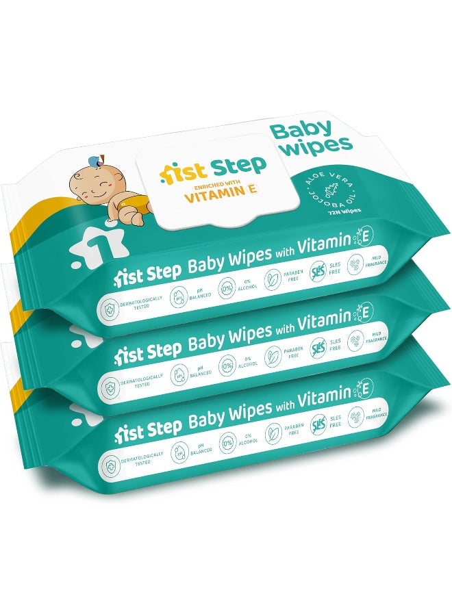 1st Step Baby Wet Wipes with Lid Enriched and Aloe-Vera and Jojoba Oil  72 Wipes/Pack x 3 - Image 1