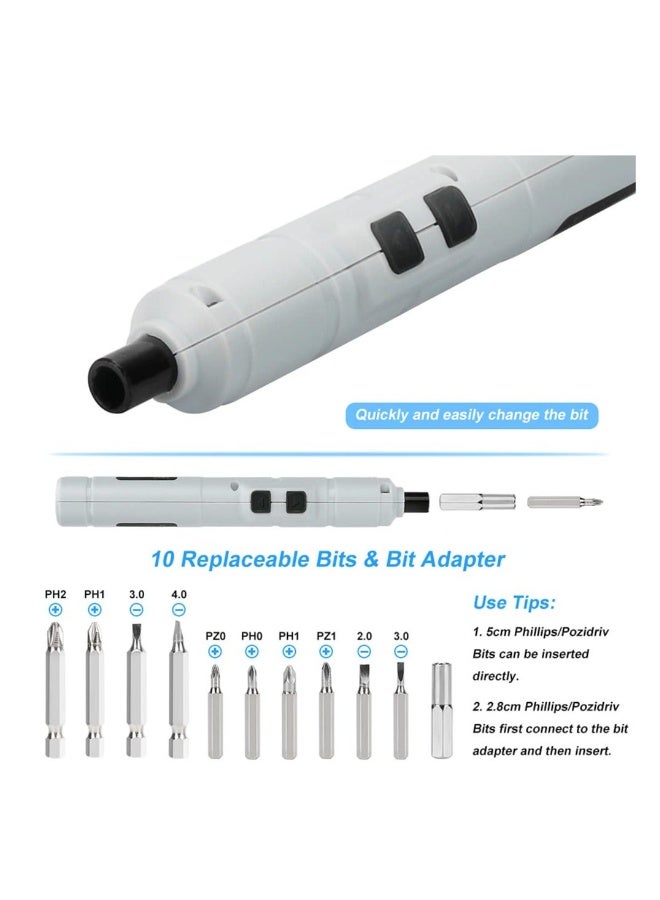 Electric Screwdriver Wireless Rechargeable, 3.6V/1110mAh Mini Portable Pen Screw Driver with 11pcs Precision Bits, USB Cable for Repair Tools 