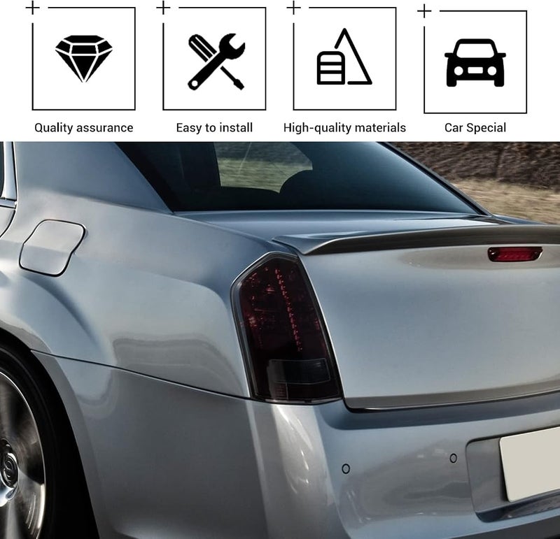 Hoolcar Tail Light Lamp Cover Guard Trim Bezel Frame Decor Exterior Accessories Compatible with 2011-2014 Chrysler 300, Smoked Black - Image 3