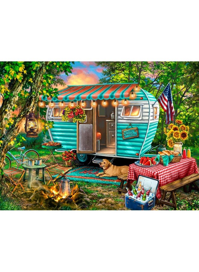 سبرينغبوك لغز الصور المقطوعة Springbok Home Sweet Home المكون من 500 قطعة - هذا الرسم التوضيحي الملون لمخيم عتيق مثالي لعشاق التخييم  - Image 1