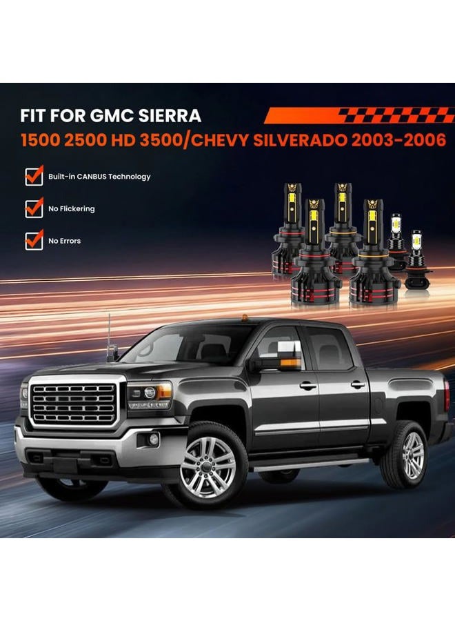 KAUNBAST Compatible for GMC Sierra 1500 2500HD 3500/Chevy Silverado 2003 2004 2005 2006 Driving Light Bulbs Combo, 6500K White 800% Brightness, Direct Installation, 6-Pack - Image 2