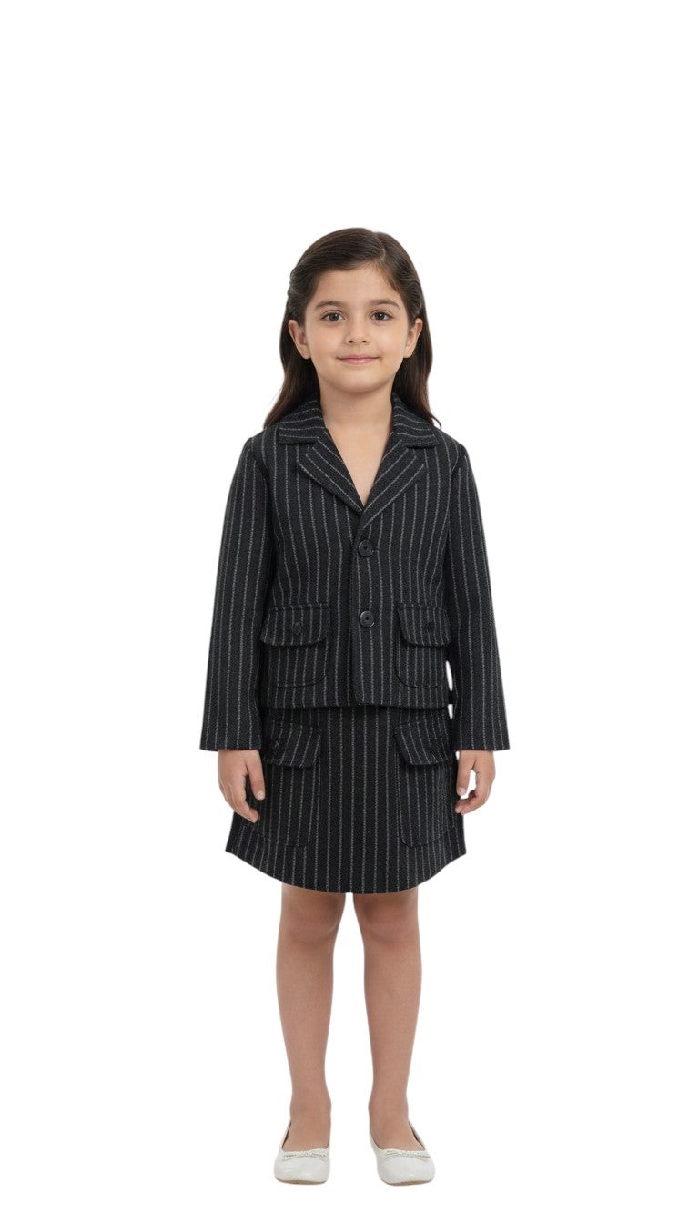 Bongo Kids Wear Casual Striped Milton Skirt and Jacket Set for Girls - Black - Image 1
