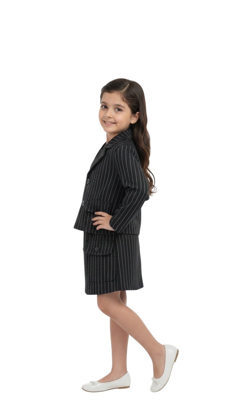 Bongo Kids Wear Casual Striped Milton Skirt and Jacket Set for Girls - Black - Image 3