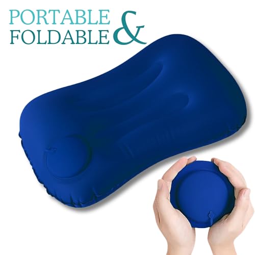 Homeaura Inflatable Travel Air Filled Pillow - Ultralight Camping Pillow For Lumbar Support - Compressible Neck Pillow For Camping, Hiking, And Travel,Blue - Image 2