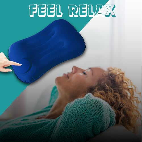 Homeaura Inflatable Travel Air Filled Pillow - Ultralight Camping Pillow For Lumbar Support - Compressible Neck Pillow For Camping, Hiking, And Travel,Blue - Image 4