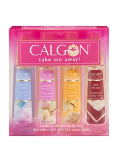 Calgon Calgon Take Me Away 4 Pc Gift Set (Refreshing Body Mist 2.0 Oz Of Cotton Candy Marsh Mallow Vanilla Swirl & Red Velvet) for Women By 2 Fl Oz 