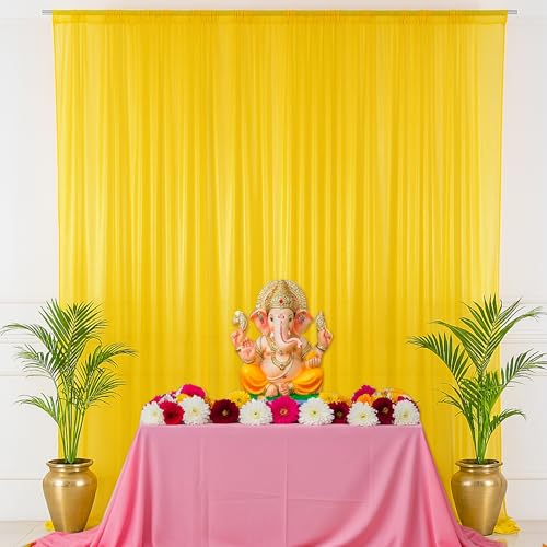 SpecialYou.in SpecialYou® Ganpati Decoration Setup for Home Decor with Yellow Back Drop Curtain for Decoration, Ganpati Decorations Backdrop for Wall Decor Items- Set of 2 - Image 1