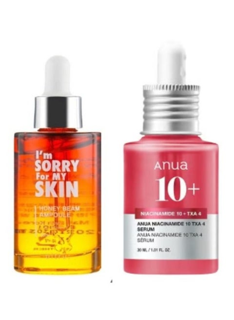 Honey Beam Ampoule Serum 30 ml + 10% Niacinamide+ 4% Tranexamic Acid Serum, Ceramide, Hyaluronic Acid, Vitamin B12 Natural Color, for Sensitive Skin, Korean Glass Skin, Fragrance-free 30 ml