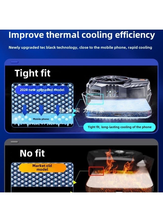 [No Plug-in Cable] Air-cooled Mobile Phone Radiator Is Suitable For Millet Black Shark Charging Back Clip Apple iphone Hua-Color:[charging Model - Black] √ Universal All Phones Hurricane Cooling Three-speed Adjustable Cool Blue Light + Finger Cot  - Image 2