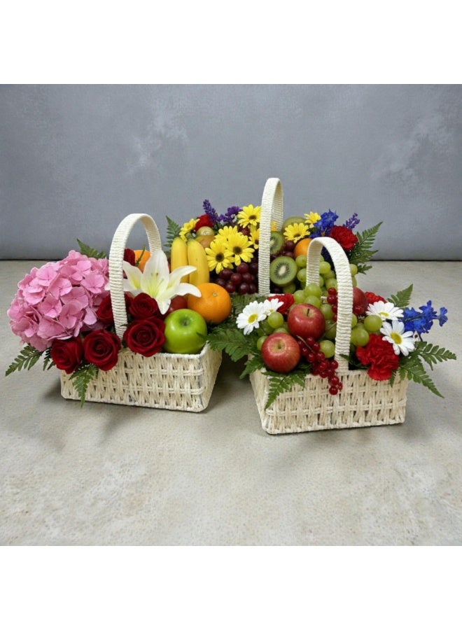 3-Pack Handwoven Storage Baskets with Handle – Decorative Flower & Picnic Baskets for Home Décor, Gift Hampers, Weddings & Parties rectangular shape - Image 1