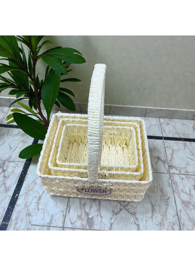 3-Pack Handwoven Storage Baskets with Handle – Decorative Flower & Picnic Baskets for Home Décor, Gift Hampers, Weddings & Parties rectangular shape - Image 3
