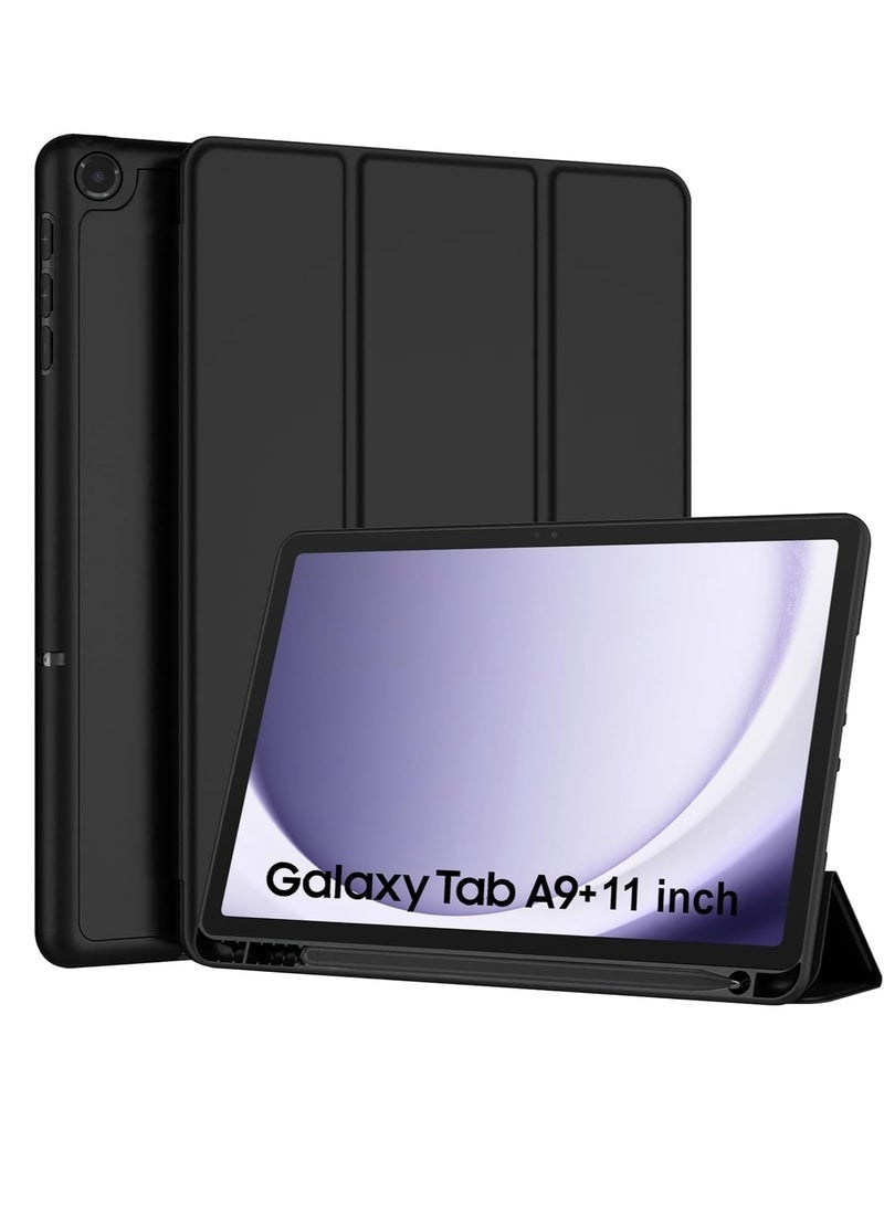 Samsung Galaxy Tab A9 Plus 11 Inch 2023 Model with Pencil Holder Slim Tablet Cover with Soft Back Auto Wake Sleep Function Black - Image 1