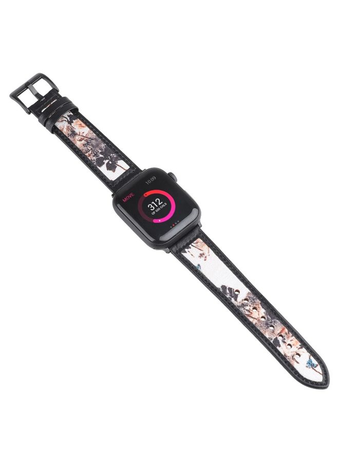 Replacement Strap Ink Painting Leather Watch Band For Apple Watch Series 9&8&7 41mm / SE 3&SE 2&6&SE&5&4 40mm / 3&2&1 38mm Brown