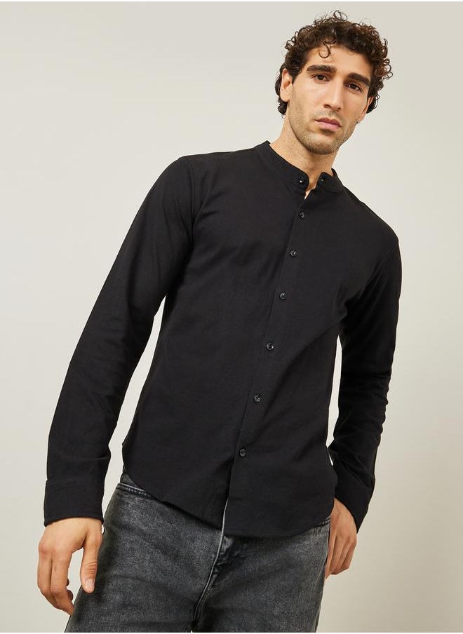 Styli Pique Knit Mandarin Collar Slim Fit Shirt  - Image 1