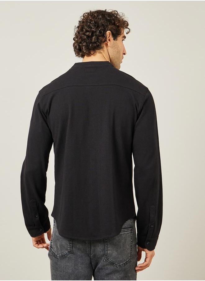 Styli Pique Knit Mandarin Collar Slim Fit Shirt  - Image 4