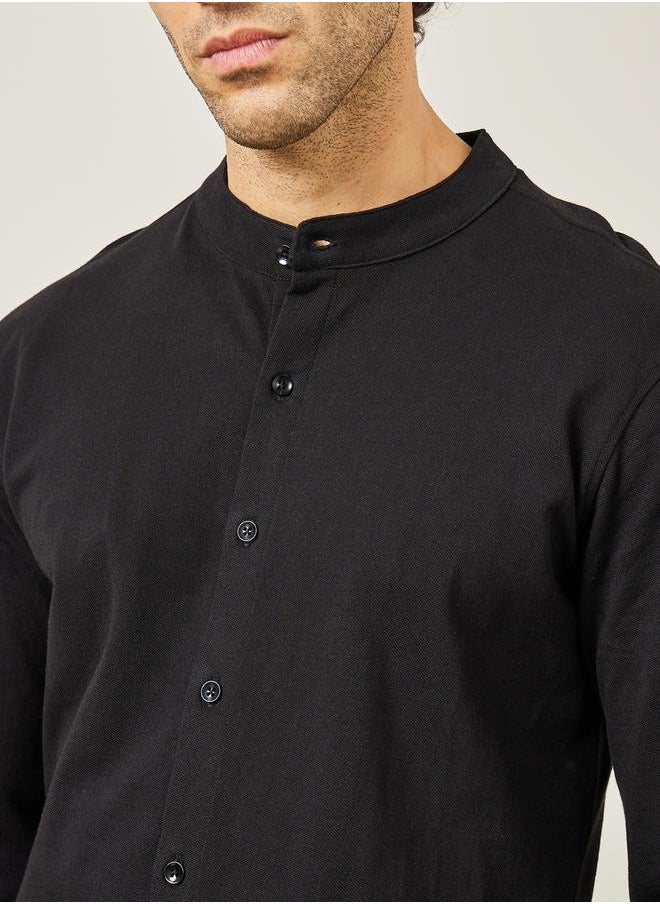 Styli Pique Knit Mandarin Collar Slim Fit Shirt  - Image 3
