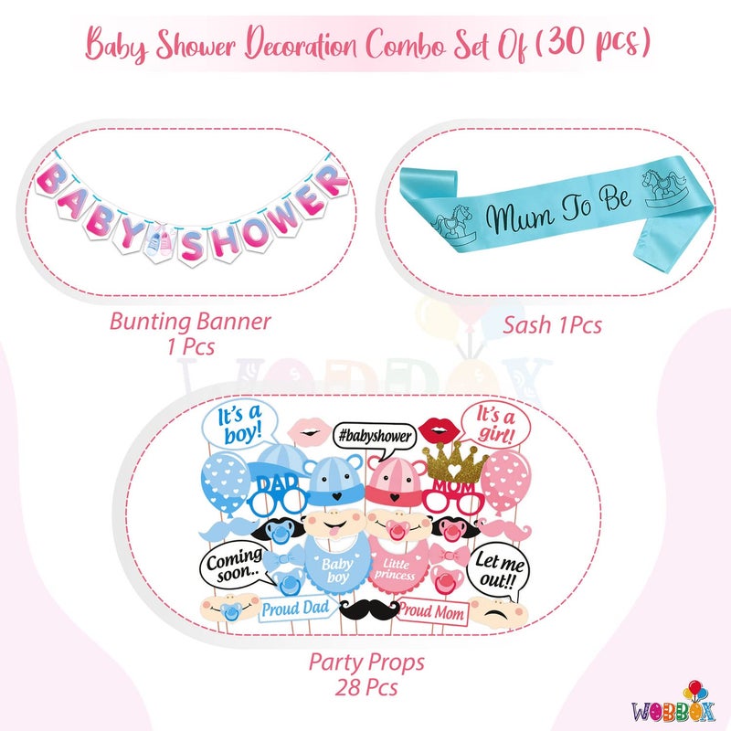 Wobbox Baby Shower Decoration Items| Baby Shower Ceremony Photo Booth Props For Photoshoot, Baby Shower Banner& Mom To Be Sash, Godh Bharai Ceremony Decoration Kit-(FP1923) - Image 2