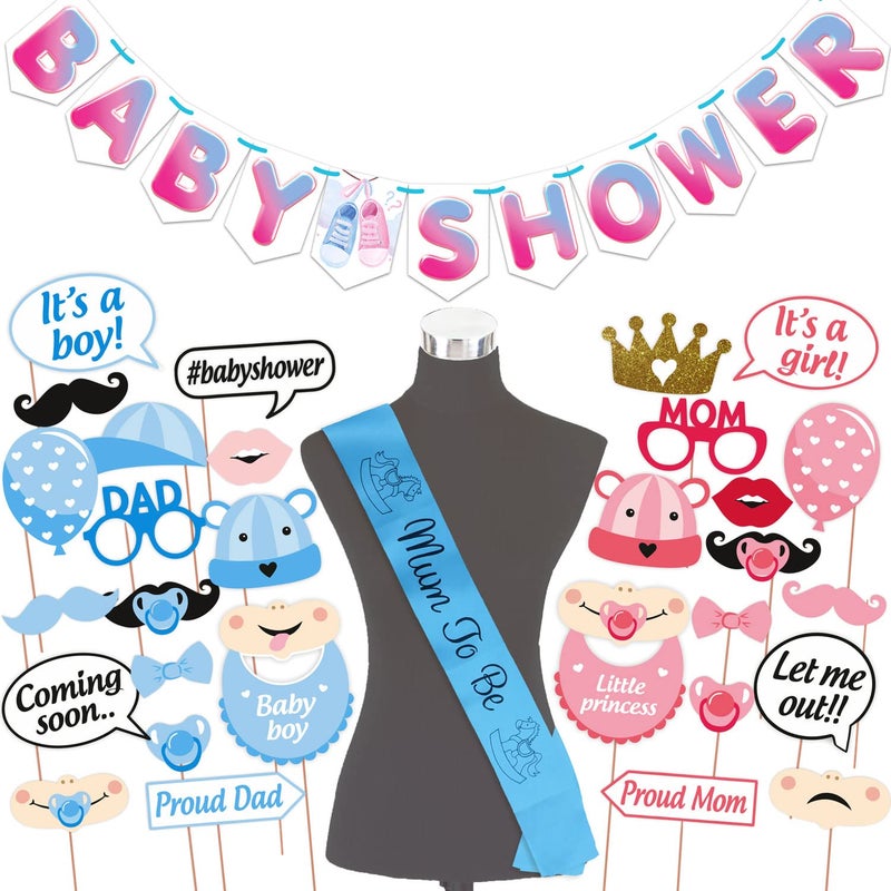 Wobbox Baby Shower Decoration Items| Baby Shower Ceremony Photo Booth Props For Photoshoot, Baby Shower Banner& Mom To Be Sash, Godh Bharai Ceremony Decoration Kit-(FP1923) - Image 1