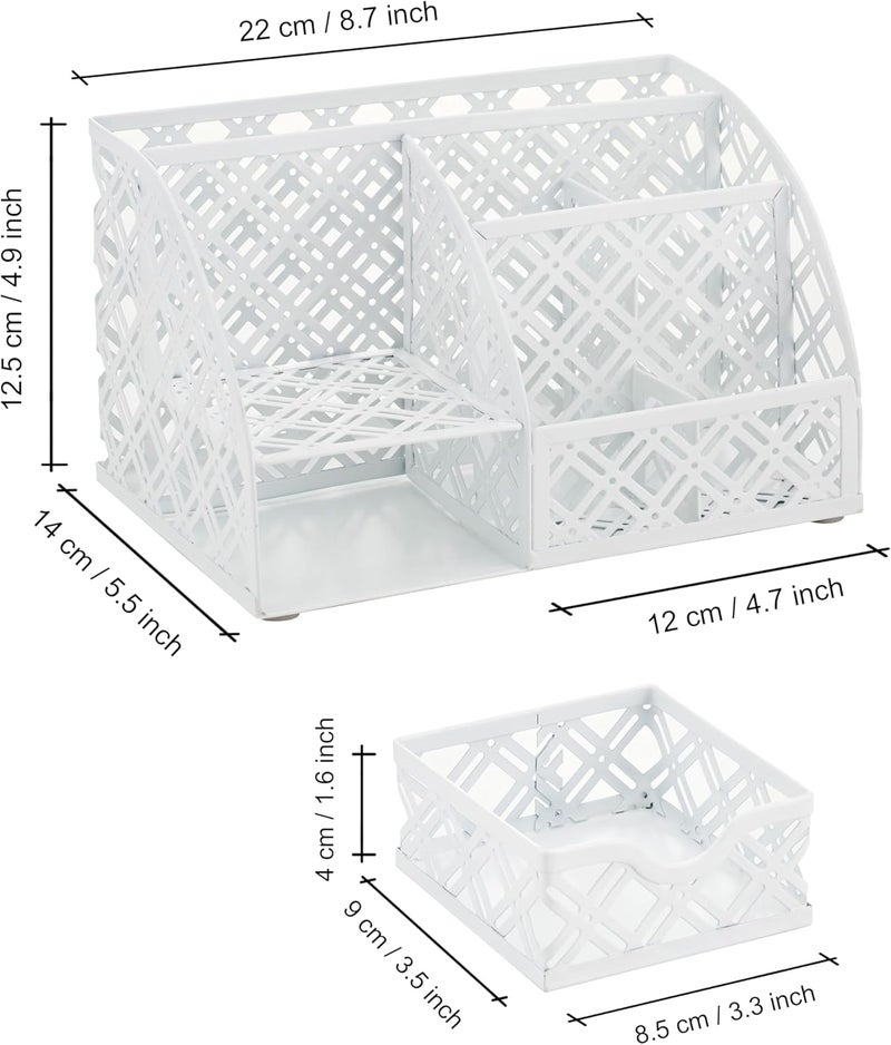 Exerz Desk Organiser/Mesh Desk Tidy Caddy/Pen Holder/Multifunctional Organiser with 7 Compartments (White) - Image 2