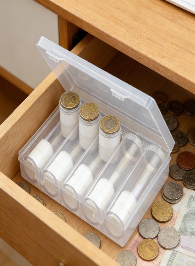 CAXUSD Coin Roll Storage Box Quarter Container Tube Holder with 5 Clear Plastic Storage Tubes Coin Organizer Box for Collecting Sorting Displaying and Protecting Coins - Image 4
