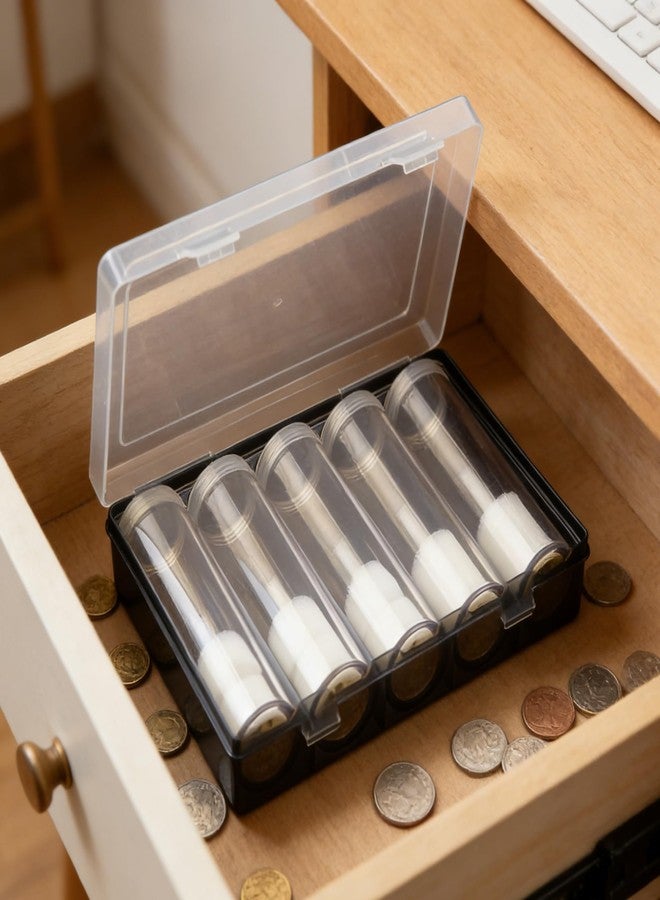 CAXUSD Coin Roll Storage Box Quarter Container Tube Holder with 5 Clear Plastic Storage Tubes Coin Organizer Box for Collecting Sorting Displaying and Protecting Coins - Image 5