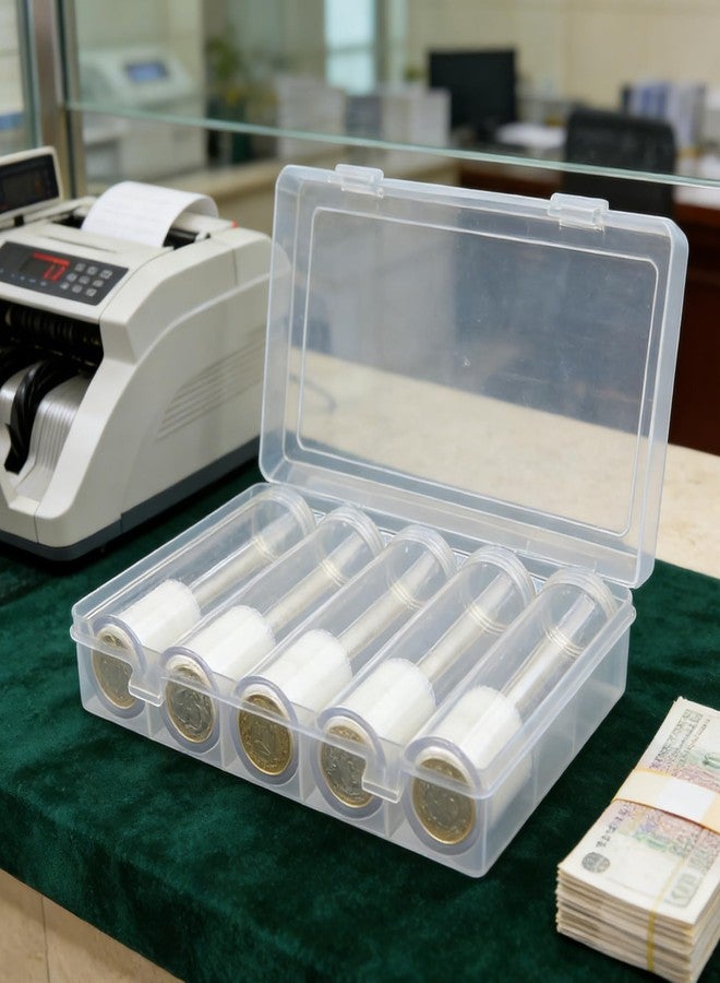 CAXUSD Coin Roll Storage Box Quarter Container Tube Holder with 5 Clear Plastic Storage Tubes Coin Organizer Box for Collecting Sorting Displaying and Protecting Coins - Image 3