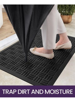 DEXI Front Door Mat Outside Entrance, All-Season Heavy Duty Rubber Doormat, Fade Resistant, Low-Profile, Easy Clean Patio Entryway, 24"X48", Maze Black  - Image 4