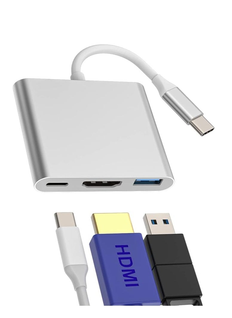 Generic USB C to HDMI+Type-C+USB-A Adapter(3in1)OTG Cable Accessorie TV Digital AV Port Converter Projector Monitor Sync Screen Thunderbolt Charger Splitter 3.0 Mouse Port Adapter Cord for Samsung Google LG  - Image 1