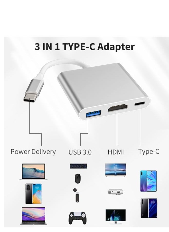 Generic USB C to HDMI+Type-C+USB-A Adapter(3in1)OTG Cable Accessorie TV Digital AV Port Converter Projector Monitor Sync Screen Thunderbolt Charger Splitter 3.0 Mouse Port Adapter Cord for Samsung Google LG  - Image 3
