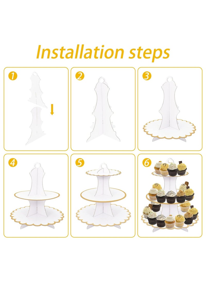 Zikra White Cake Stand, 2 Pack Cardboard Cupcake Stand, 3 Tier Cupcake Dessert Holder, Cardboard Round Tower Cardboard Cake Stands, for Afternoon Tea Cake Stand 3 Tier Cake Stand for Birthday, Party, Baby - Image 3