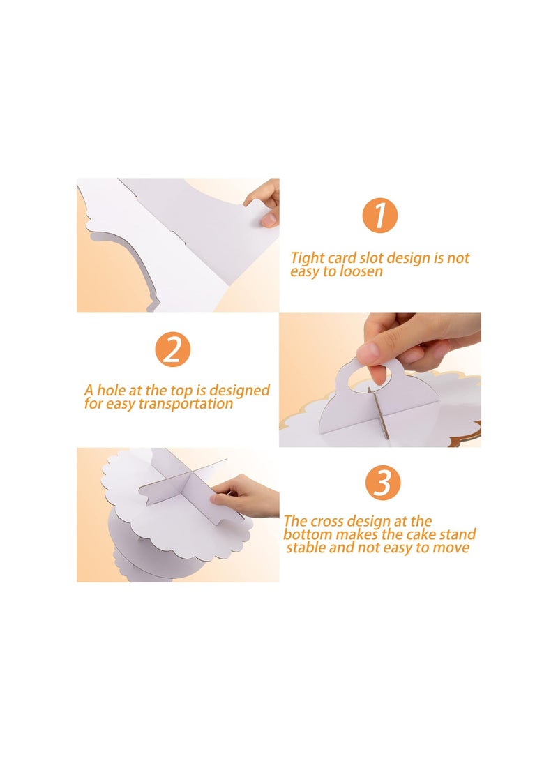 Zikra White Cake Stand, 2 Pack Cardboard Cupcake Stand, 3 Tier Cupcake Dessert Holder, Cardboard Round Tower Cardboard Cake Stands, for Afternoon Tea Cake Stand 3 Tier Cake Stand for Birthday, Party, Baby - Image 4