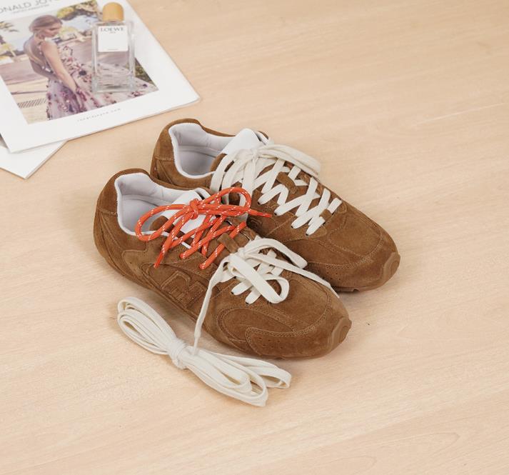 Three-Color Aggan Womens Sneakers MIMI Same Style 2024 Spring Series Cow Leather Mesh Casual Shoes Adult Leisure Shoes Brown 