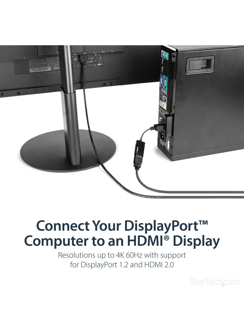 Startech.com StarTech.com DisplayPort to HDMI Adapter - 4K 60Hz Active DP 1.4 to HDMI 2.0 Video Converter - DP to HDMI Monitor/TV/Display Cable Adapter Dongle - Latching DP Connector (DP2HD4K60S), Black  - Image 2