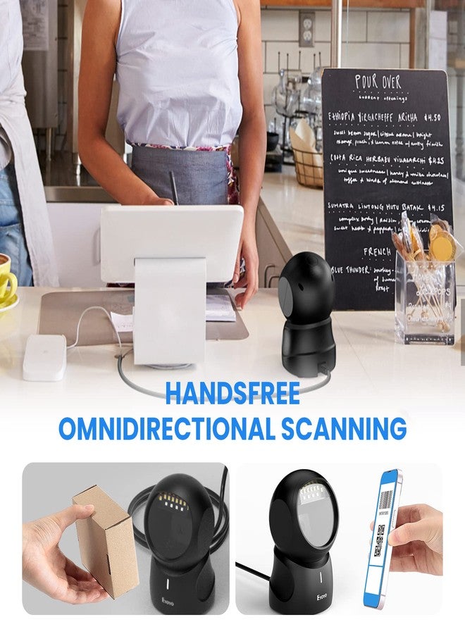 Eyoyo Barcode Scanner, QR 2D Hands-Free Omnidirectional Automatic Sensing Scanning USB Desktop Barcode Scanner, Wired Bar Code Reader Screen Scanning for POS PC Supermarket Library Retail Bookstore - Image 4