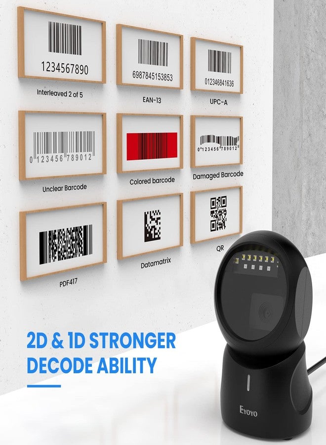 Eyoyo Barcode Scanner, QR 2D Hands-Free Omnidirectional Automatic Sensing Scanning USB Desktop Barcode Scanner, Wired Bar Code Reader Screen Scanning for POS PC Supermarket Library Retail Bookstore - Image 5