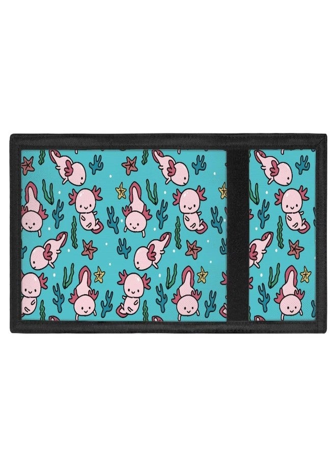 Flashideas Cute Axolotls Customed Trifold Nylon Wallet for Girls 10-12 Cute Minimalist Coin Purse Thin Large Capacity Wallet for Women Mini Pocket Size Gifts for Friends - Image 4